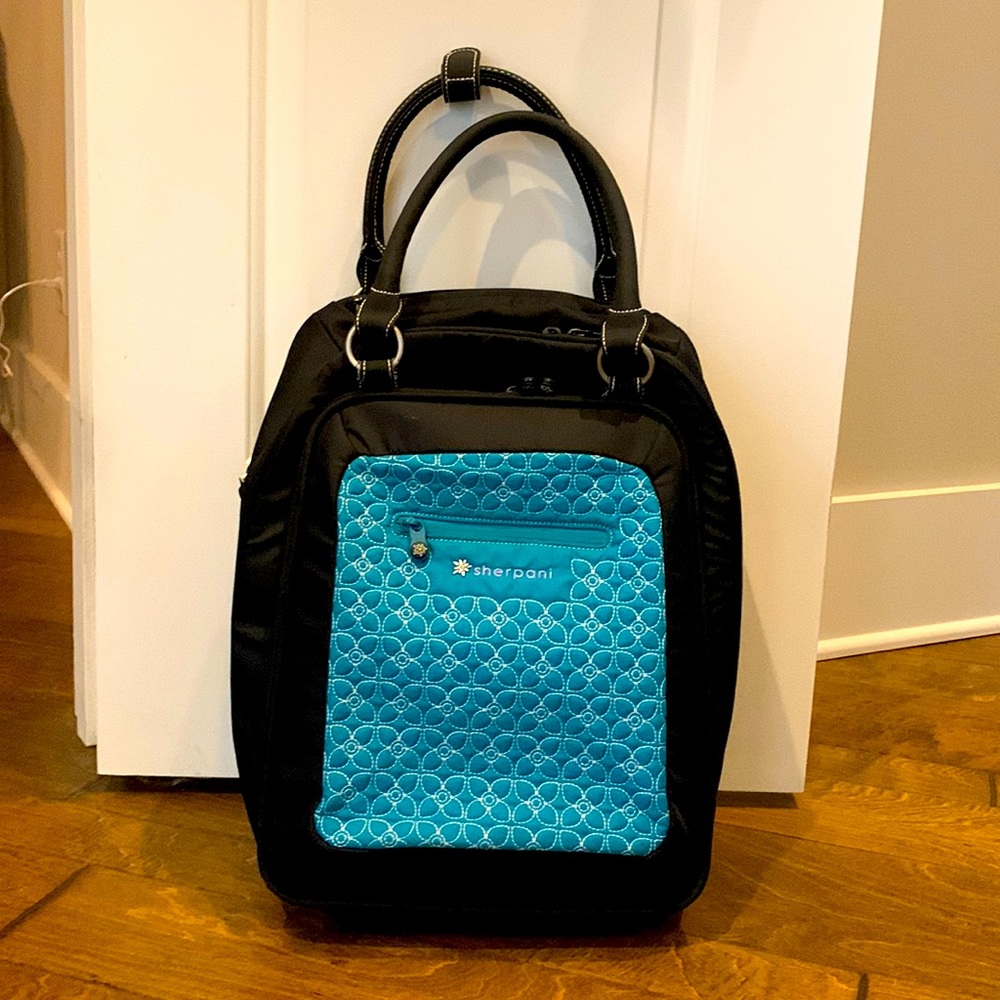 Sherpani Rolling Laptop Bag Black Turquoise Quilted Trolley Sleeve